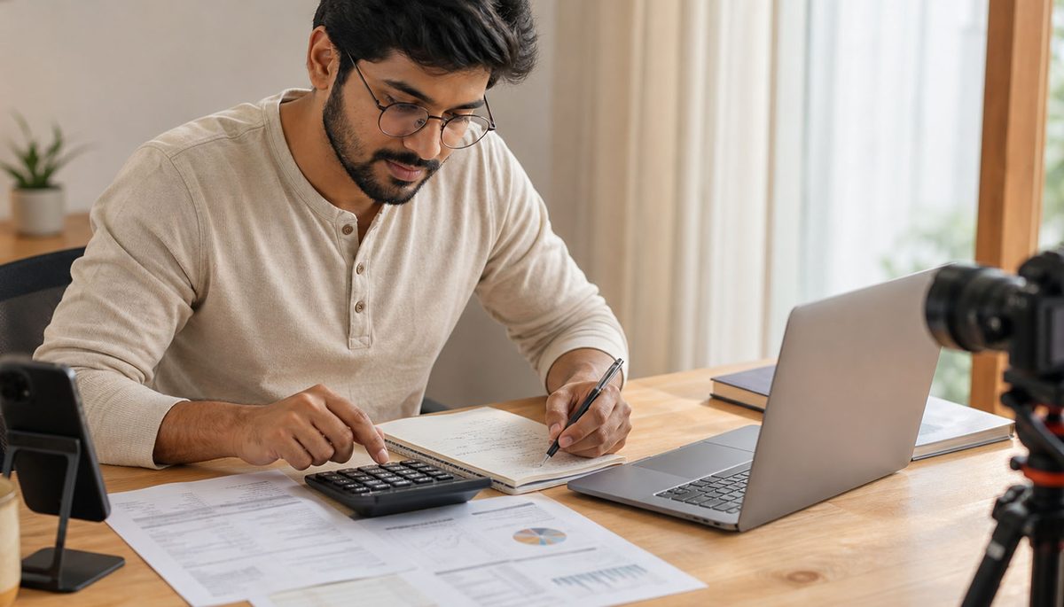 Tax documents with calculator
